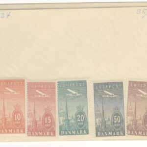 Sæt med 5 Luftpostmærker fra 1934 dk-0216 dk-0217 dk-0218 dk-0219 dk-0220 i kuvert