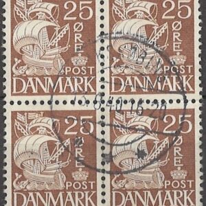 4-blok 25 øre dk-0214 stemplet