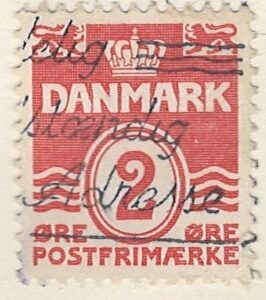 2 øre dk-0197 stemplet hængslet