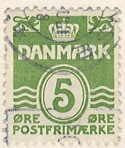 5 øre dk-0234 stemplet hængslet