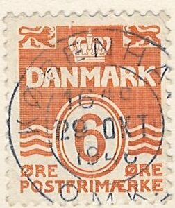 6 øre dk-0254 stemplet hængslet