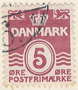 5 øre dk-0246 stemplet hængslet