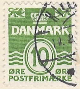 10 øre dk-0318 stemplet hængslet
