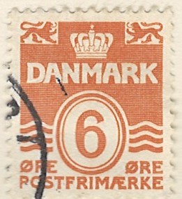 6 øre dk-0254 stemplet hængslet